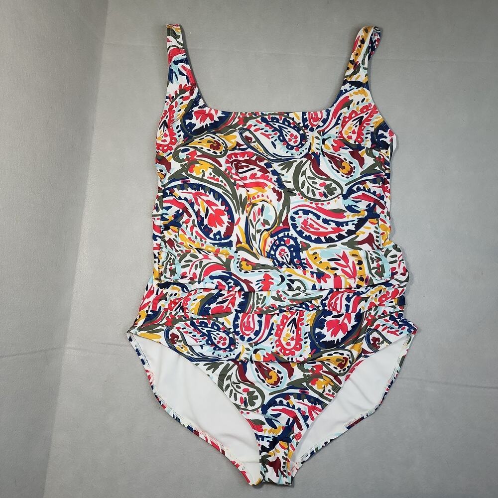 ANNE COLE 18W One Piece Swimsuit‎ Floral Paisley Fully Lined Colorful Ruched